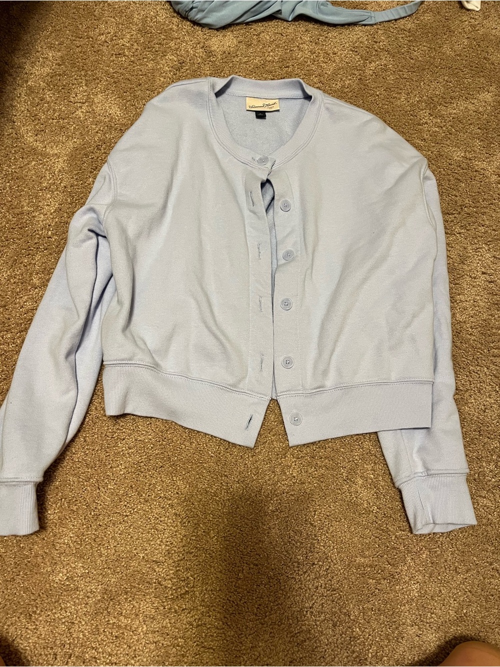 Pale Blue/lavender Cropped Button-Front Cardigan sweatshirt